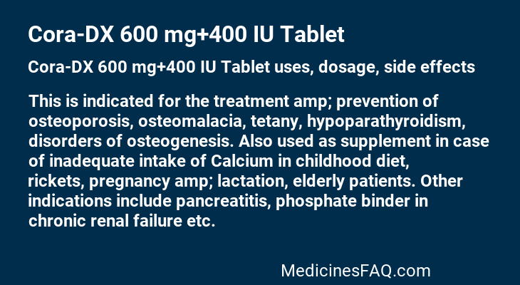 Cora-DX 600 mg+400 IU Tablet