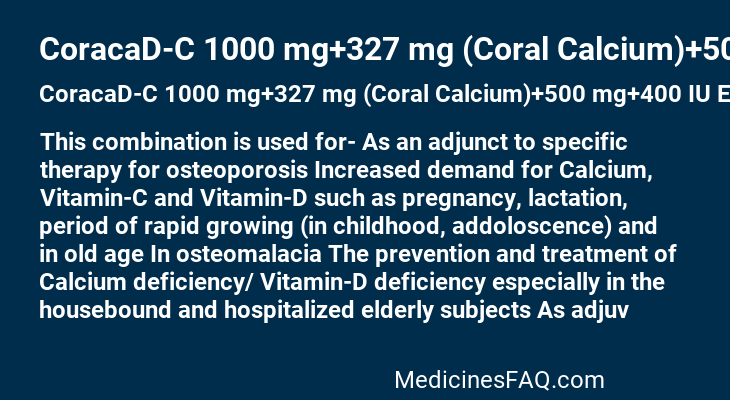 CoracaD-C 1000 mg+327 mg (Coral Calcium)+500 mg+400 IU Effervescent Tablet