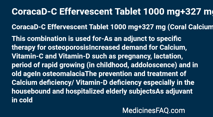 CoracaD-C Effervescent Tablet 1000 mg+327 mg (Coral Calcium)+500 mg+400 IU