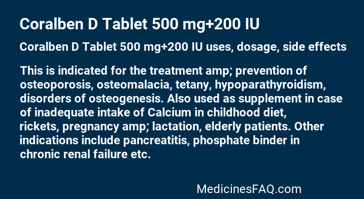 Coralben D Tablet 500 mg+200 IU