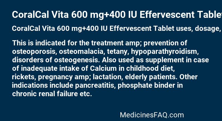 CoralCal Vita 600 mg+400 IU Effervescent Tablet