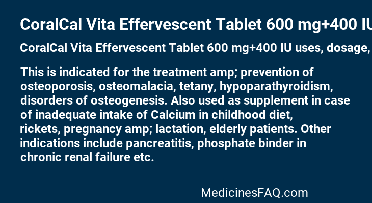 CoralCal Vita Effervescent Tablet 600 mg+400 IU