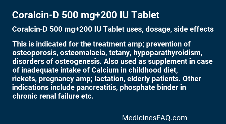 Coralcin-D 500 mg+200 IU Tablet