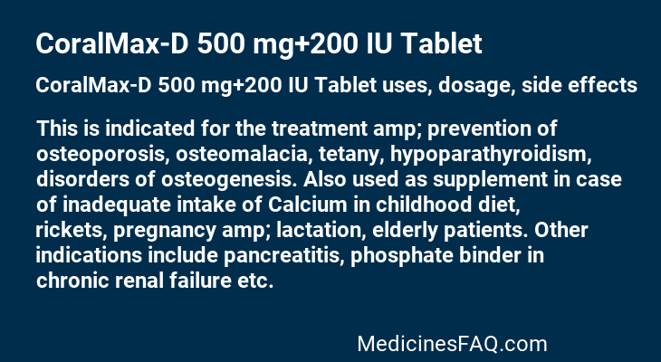 CoralMax-D 500 mg+200 IU Tablet