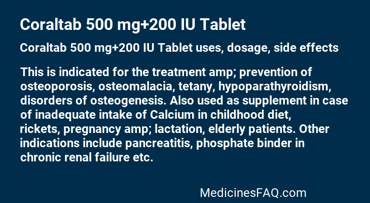 Coraltab 500 mg+200 IU Tablet