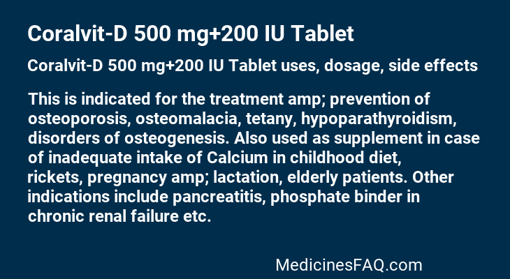 Coralvit-D 500 mg+200 IU Tablet