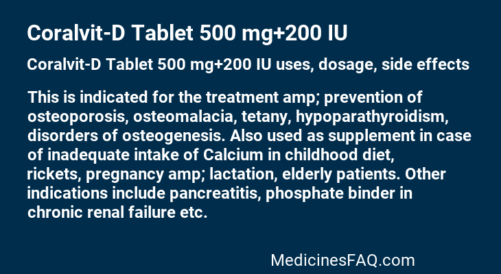 Coralvit-D Tablet 500 mg+200 IU
