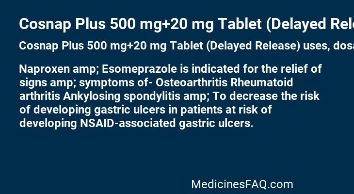 Cosnap Plus 500 mg+20 mg Tablet (Delayed Release)