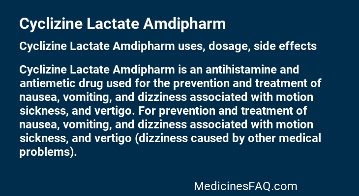 Cyclizine Lactate Amdipharm