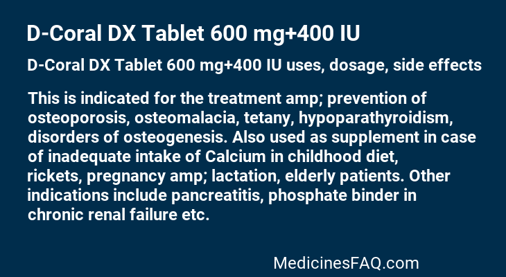 D-Coral DX Tablet 600 mg+400 IU