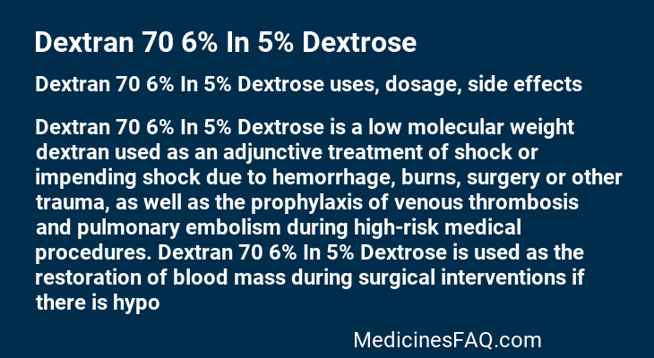 Dextran 70 6% In 5% Dextrose