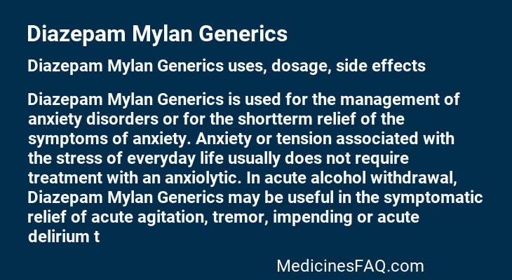 Diazepam Mylan Generics