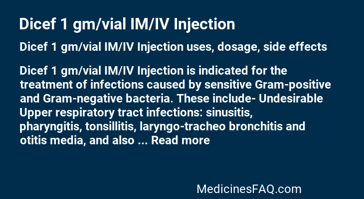 Dicef 1 gm/vial IM/IV Injection