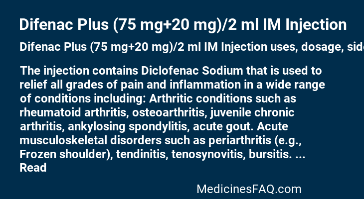 Difenac Plus (75 mg+20 mg)/2 ml IM Injection