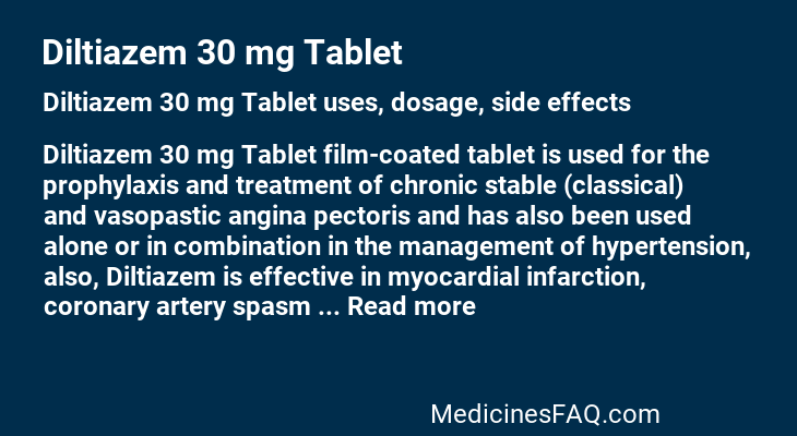 Diltiazem 30 mg Tablet