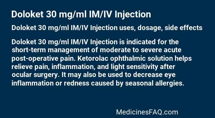 Doloket 30 mg/ml IM/IV Injection