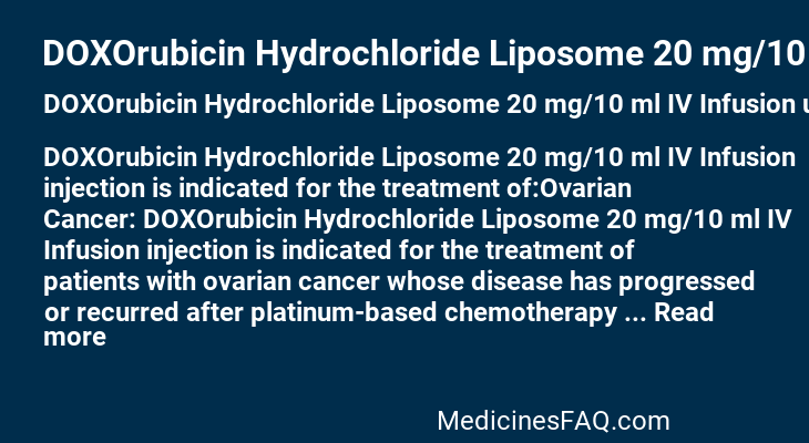 DOXOrubicin Hydrochloride Liposome 20 mg/10 ml IV Infusion