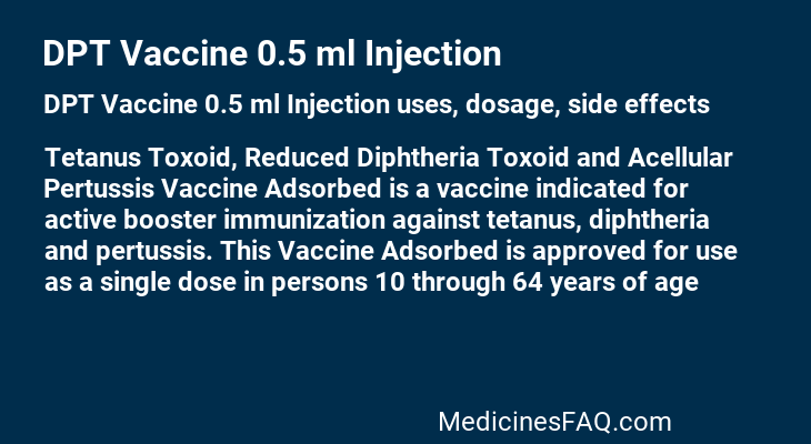 DPT Vaccine 0.5 ml Injection