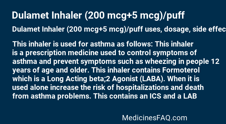 Dulamet Inhaler (200 mcg+5 mcg)/puff
