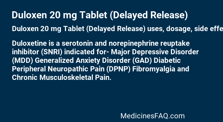 Duloxen 20 mg Tablet (Delayed Release)