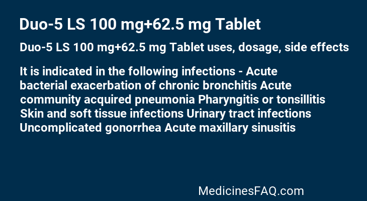 Duo-5 LS 100 mg+62.5 mg Tablet