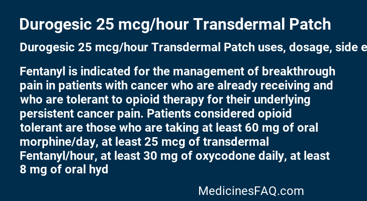 Durogesic 25 mcg/hour Transdermal Patch