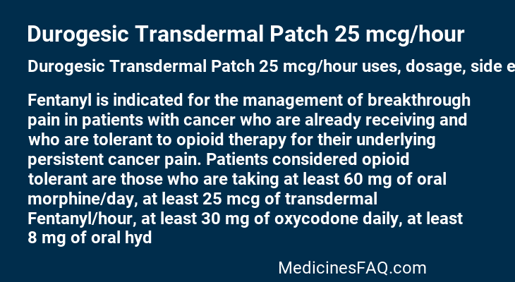 Durogesic Transdermal Patch 25 mcg/hour