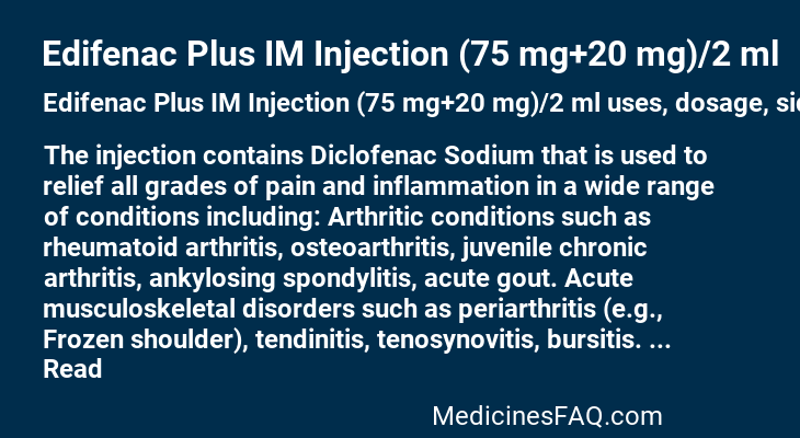 Edifenac Plus IM Injection (75 mg+20 mg)/2 ml