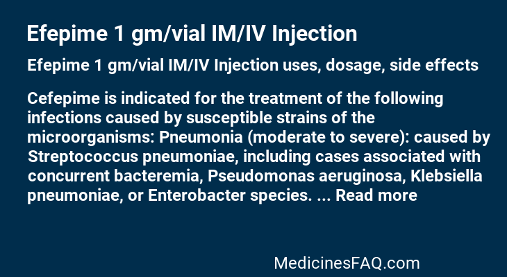 Efepime 1 gm/vial IM/IV Injection