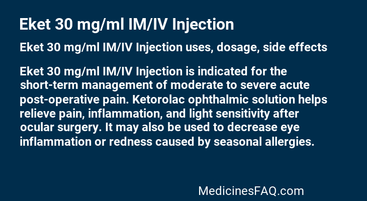 Eket 30 mg/ml IM/IV Injection