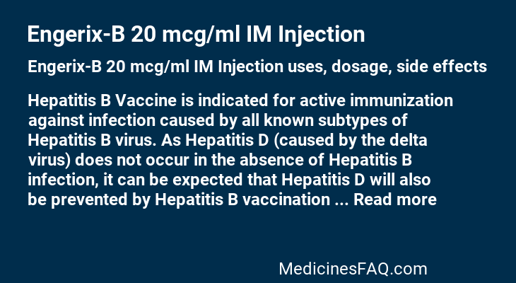 Engerix-B 20 mcg/ml IM Injection