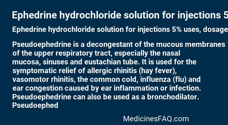 Ephedrine hydrochloride solution for injections 5%