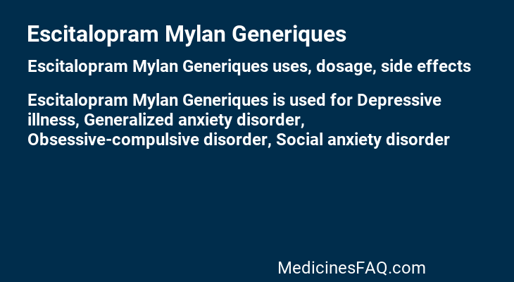 Escitalopram Mylan Generiques