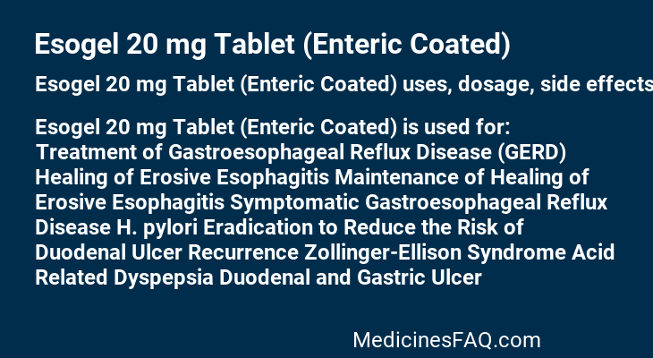 Esogel 20 mg Tablet (Enteric Coated)