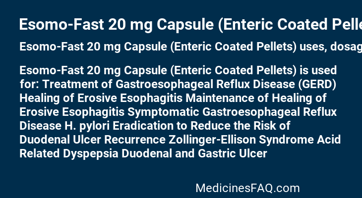 Esomo-Fast 20 mg Capsule (Enteric Coated Pellets)