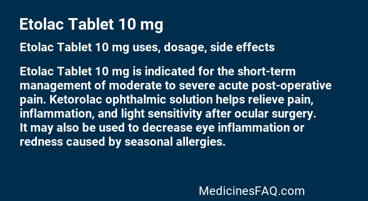 Etolac Tablet 10 mg