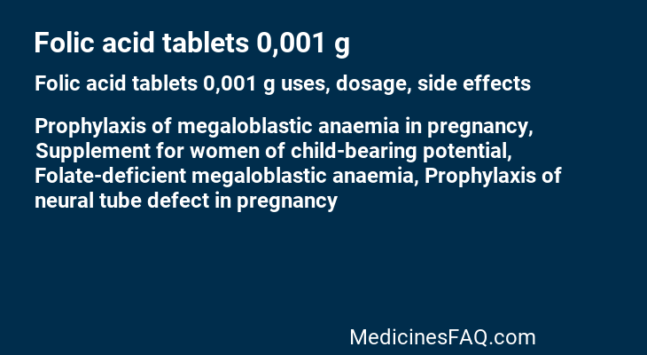 Folic acid tablets 0,001 g