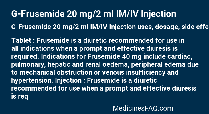 G-Frusemide 20 mg/2 ml IM/IV Injection