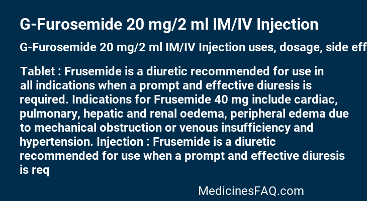 G-Furosemide 20 mg/2 ml IM/IV Injection