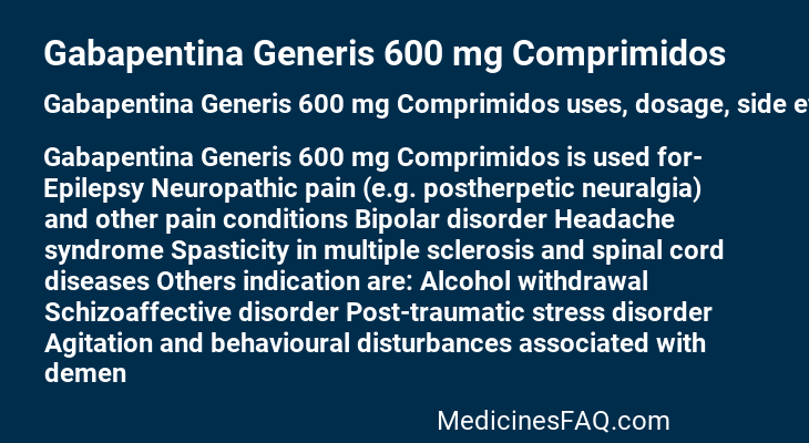 Gabapentina Generis 600 mg Comprimidos