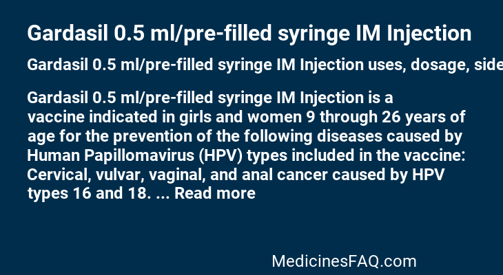 Gardasil 0.5 ml/pre-filled syringe IM Injection