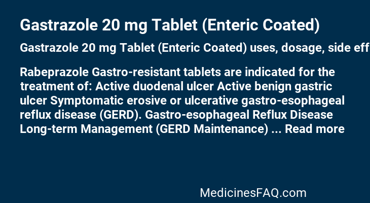 Gastrazole 20 mg Tablet (Enteric Coated)