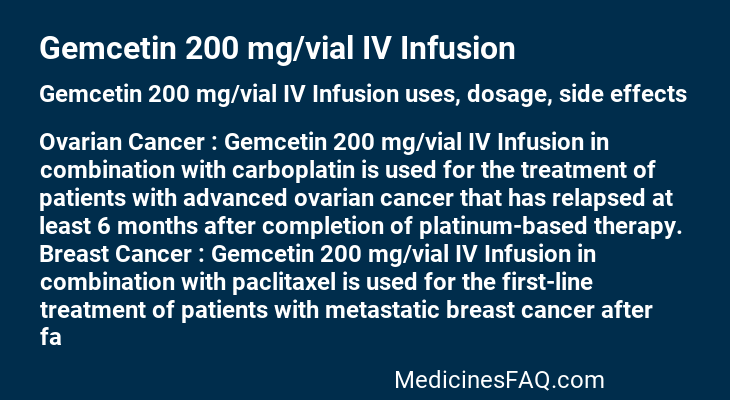 Gemcetin 200 mg/vial IV Infusion