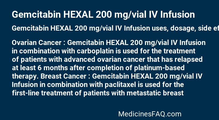 Gemcitabin HEXAL 200 mg/vial IV Infusion