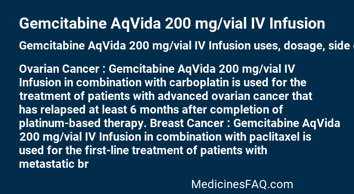 Gemcitabine AqVida 200 mg/vial IV Infusion