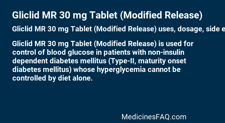 Gliclid MR 30 mg Tablet (Modified Release)