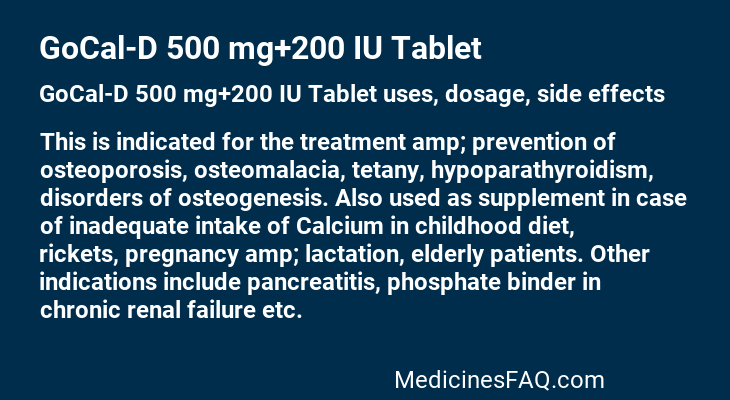 GoCal-D 500 mg+200 IU Tablet