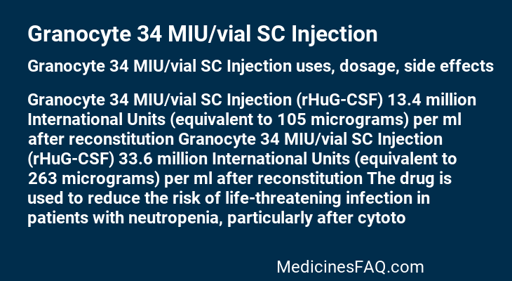 Granocyte 34 MIU/vial SC Injection