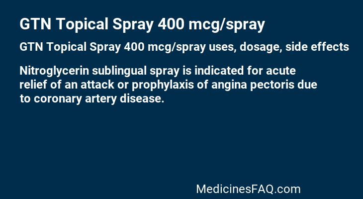 GTN Topical Spray 400 mcg/spray