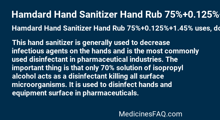 Hamdard Hand Sanitizer Hand Rub 75%+0.125%+1.45%